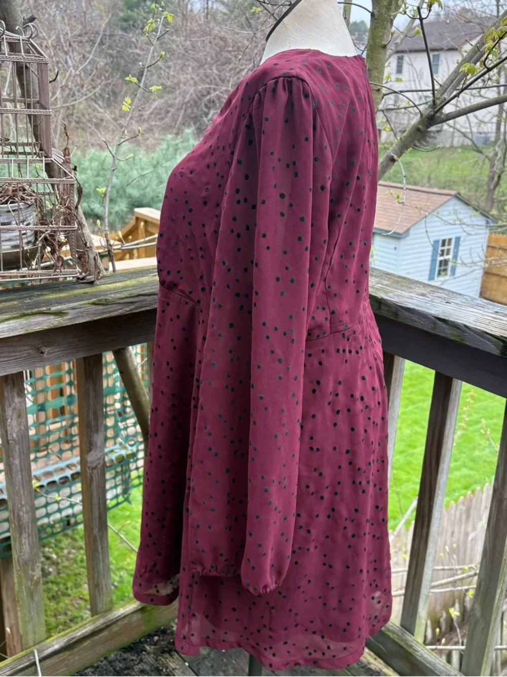 Forever 21+ Burgundy Black Polka Dot Long Sleeve Dress Women’s Plus Size 3X